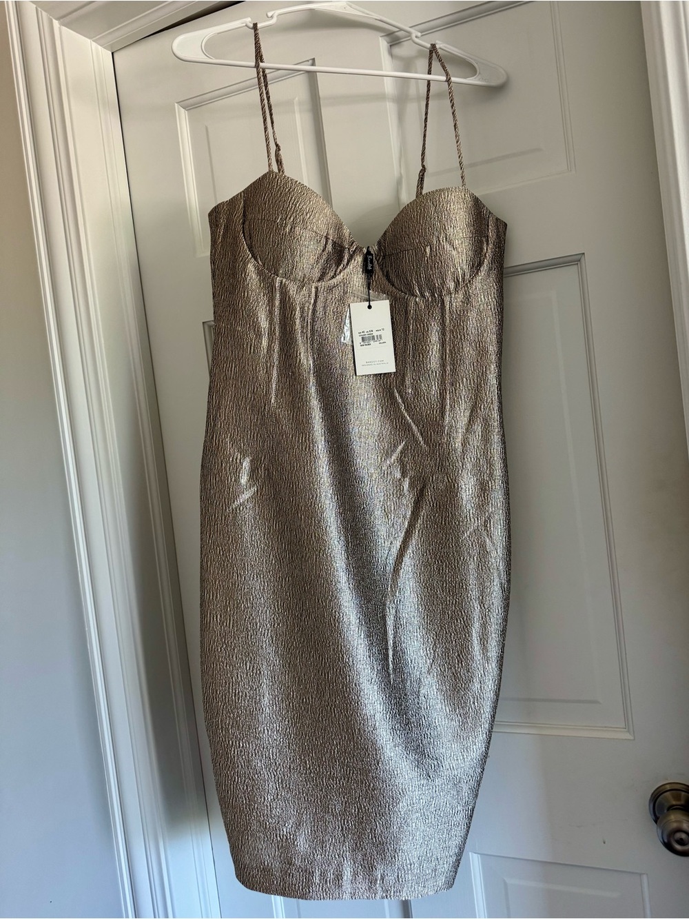 Bardot Metallic Bronze Strapless Bodycon Midi Dress